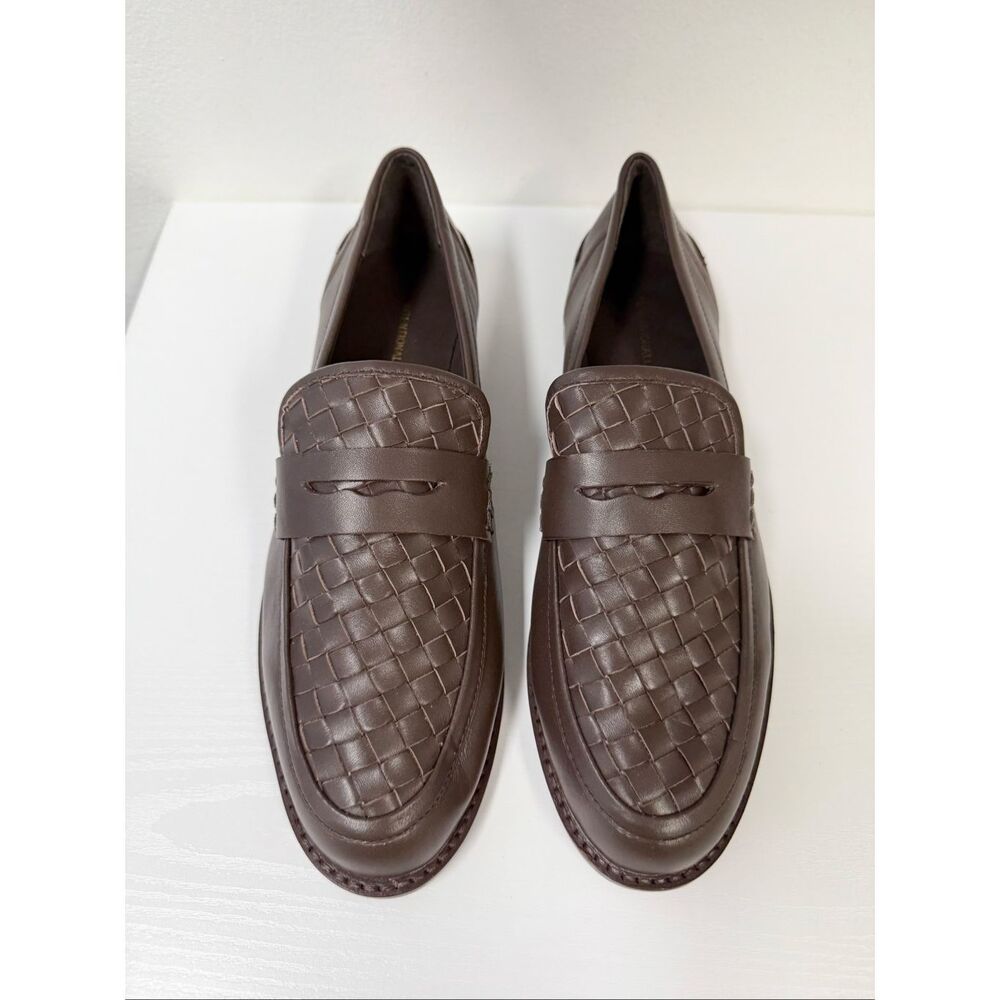 INTENTIONALLY BLANK Brown Woven Leather Penny Loafers